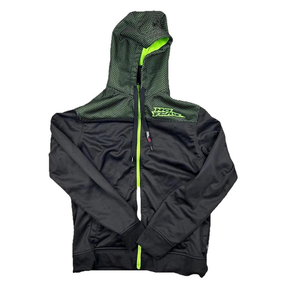 No Fear Y2K Mens Hooded Full Zip Jacket Size Large Black Green Sherpa Lined